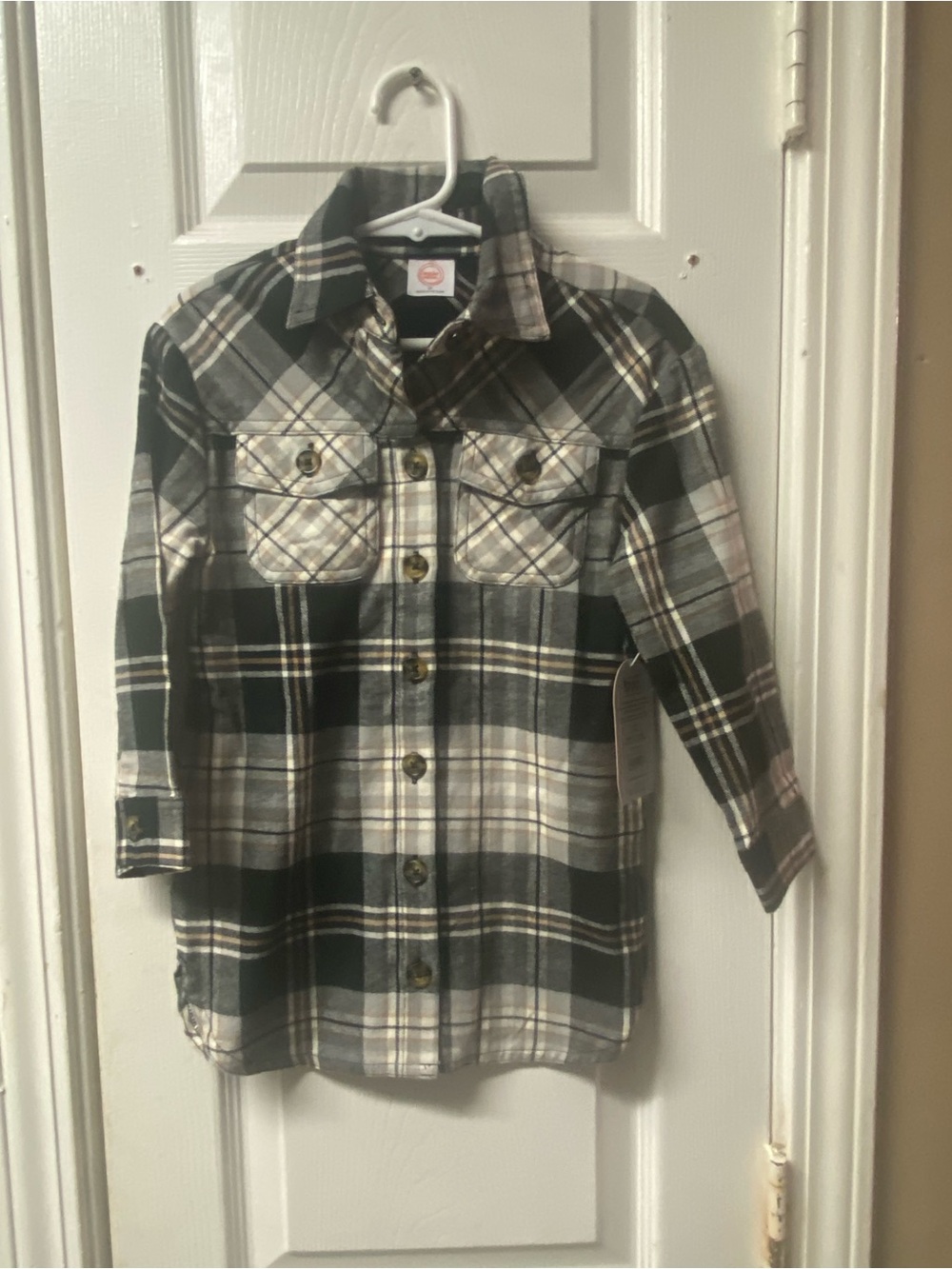 wonder nation Black & Gray Plaid Button-Front Kids Shirt. Long shirt for girls